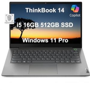 Lenovo ThinkBook 14 Business Laptop (14" FHD Anti-Glare, Intel 10-Core i5-1235U, 16GB RAM, 512GB PCIe SSD), Fingerprint Reader, Ethernet (RJ-45), Webcam, Win 11 Pro w / AI Copilot, Grey - 2024