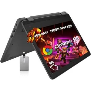 Lenovo Yoga 300e G4 11.6" 2-in-1 Touchscreen Chromebook, MediaTek MT8186 Processor, 4GB RAM, 160GB Storage (32GB eMMC+128GB USB Card), ‎Integrated Graphics, Wi-Fi 6, Chrome OS, Gray