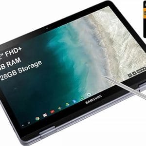 SAMSUNG Chromebook Plus V2 360 2-in-1 Laptop w/Dual Webcam (12.2" FHD+ Touchscreen,Intel Celeron 3965Y, 4GB RAM, 128GB (64GB eMMC+64GB SD Card), Stylus Pen) Home & Education, IST SDCard, Chrome OS