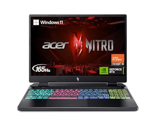 Acer Nitro 16 Gaming Laptop | AMD Ryzen 5 7640HS Hexa-Core CPU | NVIDIA GeForce RTX 4050 Laptop GPU | 16" WUXGA 165Hz IPS Display | 8GB DDR5 | 512GB Gen 4 SSD | WiFi 6E | RGB Backlit KB | AN16-41-R148