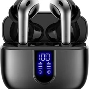 TAGRY Bluetooth Headphones True Wireless Earbuds 60H Playback LED Power Display Earphones with Wireless Charging Case IPX5 Waterproof in-Ear Ear buds with Mic for TV Smart Phone Laptop Computer Sports