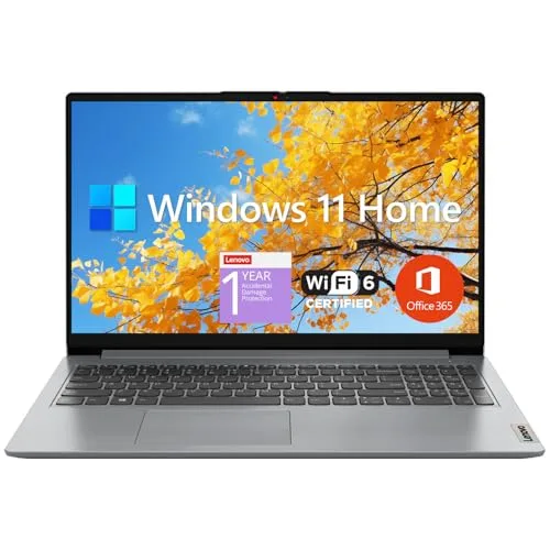 Lenovo IdeaPad 1 Student Laptop, 15.6" FHD Display, Intel Dual Core Processor, 12GB RAM, 512GB SSD + 128GB eMMC, 1 Year Office 365, Wi-Fi 6, Webcam, Bluetooth, SD Card Reader, Windows 11 Home, Grey