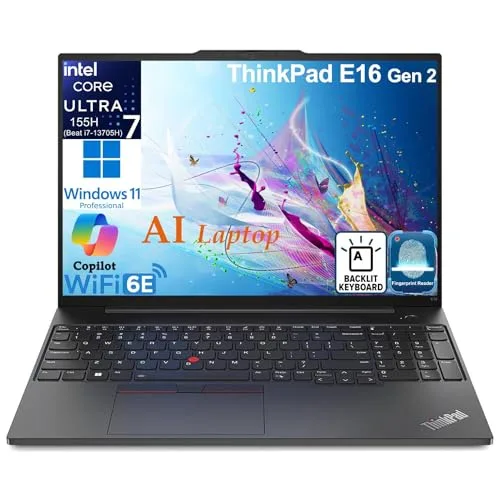 Lenovo ThinkPad E16 G2 Business Laptop Computer, Intel 16-Core Ultra 7 155H (Beat i7-13705H), 32GB DDR5, 1TB PCIe SSD, 16" FHD+, WiFi 6E, Backlit Keyboard, Fingerprint Reader, W11 Pro, Vent-Hear