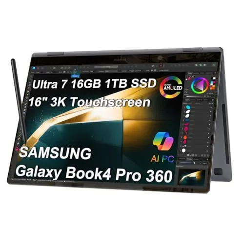 Samsung Galaxy Book4 Pro 360 2 in 1 AI PC Laptop (16" 3K AMOLED Touchscreen, Intel Core Ultra 7 155H (> i7-13700H), 16GB DDR5, 1TB SSD, S Pen) for Creator, Designer, FP, Win 11 Pro, NP960QGK, 2025