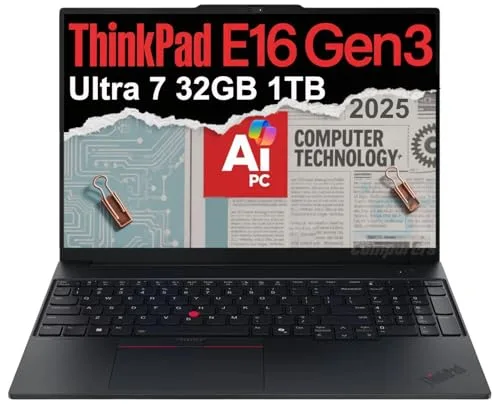 Lenovo ThinkPad E16 Gen 3 Business AI PC Laptop (16" FHD+ Anti-Glare, Intel 16-Core Ultra 7 255H (> i7-13700H), 32GB DDR5 RAM, 1TB SSD) Fingerprint, 5MP Webcam, Thunderbolt 4, Win 11 Pro, 2025
