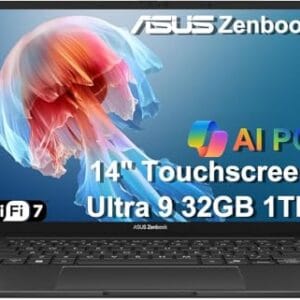 ASUS Zenbook 14 AI PC OLED Touchscreen Laptop, Intel Ultra 9 285H, 32GB DDR5, 1TB SSD, 14" FHD+, 16-Core (> i9-13900H), Backlit, 2x Thunderbolt 4, Wi-Fi 7, 18-Hr Battery, IR Webcam, Win 11 Pro, UX3405