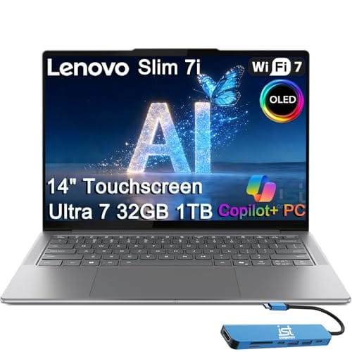 Lenovo Slim 7i Aura Edition AI Laptop (14" FHD+ OLED Touchscreen, Intel Core Ultra 7 258V, 32GB DDR5, 1TB SSD) Copilot+ PC, Ultra-Thin, 17-Hr Battery Life, 5MP IR Webcam, IST hub, Wi-Fi 7, Win 11 Home