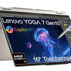 Lenovo Yoga 7 Gen 10 2-in-1 Business Laptop (16" FHD+ Touchscreen, AMD Ryzen AI 7 350 (> Intel Ultra 7 155H), 16GB DDR5, 512GB SSD) Copilot+ PC, Backlit, Fingerprint, IR Webcam, Active Pen, Win 11 Pro