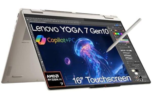 Lenovo Yoga 7 Gen 10 2-in-1 Business Laptop (16" FHD+ Touchscreen, AMD Ryzen AI 7 350 (> Intel Ultra 7 155H), 16GB DDR5, 512GB SSD) Copilot+ PC, Backlit, Fingerprint, IR Webcam, Active Pen, Win 11 Pro