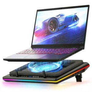 llano V12 Gaming Laptop Cooling Pad, RGB Laptop Cooler, Laptop Cooling Fan Stand with 5.5 Inch Powerful Turbofan, for 15.6-19in Laptop, Adjustable Speed, Dustproof, 3-Port USB Hub, Black (RGB)