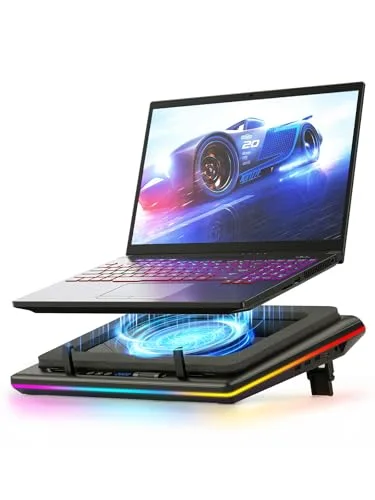 llano V12 Gaming Laptop Cooling Pad, RGB Laptop Cooler, Laptop Cooling Fan Stand with 5.5 Inch Powerful Turbofan, for 15.6-19in Laptop, Adjustable Speed, Dustproof, 3-Port USB Hub, Black (RGB)