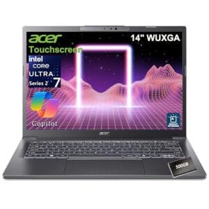 Acer 2026 Touchscreen Laptop Computer, Intel Core Ultra 7 up to 4.8 GHz, 32GB RAM, 1TB SSD, 500GB Ext. HDD, 14" WUXGA, Backlit KB, Long Battery Life, Windows 11 Home, AI PC for Business & Students
