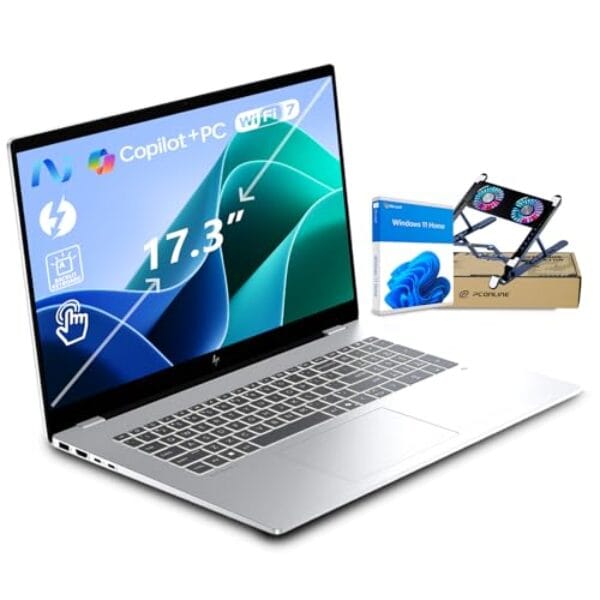 HP OmniBook 7 AI Laptop 17.3" Touchscreen, Core Ultra 7, 32GBRAM, 2TB SSD, Intel Arc Graphics, AI PC with 47 Tops NPU, Thunderbolt 4, Wi-Fi 7, Long-Lasting Battery, Win11 Home, Bundle with PCO Cooler
