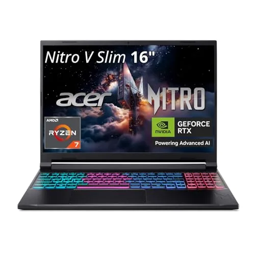 Acer Nitro V Slim ANV16S-41-R3Q0 Gaming Laptop | 16" WQXGA IPS | NVIDIA GeForce RTX 5070 | AMD Ryzen Processor | 16GB RAM | 512GB SSD | WiFi 6E | Backlit Keyboard | HDMI | USB4 | RJ-45 | Win 11 Home