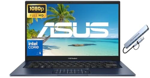ASUS Vivobook 14" FHD Business Laptop Computer, Intel Core 5 120U (10-core) Processor, 16GB RAM 1TB SSD, Windows 11 Pro, AI Copilot, Camera Privacy Shutter, PLUSERA 8-in-1 Hub Included, Quiet Blue
