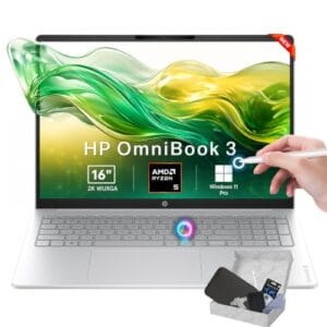 HP OmniBook 3 16 inch Laptop PC, 2K IPS Touchscreen, AMD Ryzen 5 40, 8 GB LPDDR5 RAM, 512 GB SSD, AMD Radeon 610M GPU, Windows 11 Pro, Wi-Fi 6, Glacier Silver